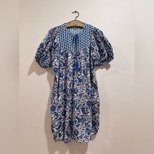 Blue Floral Cotton Tunic Dress Size M